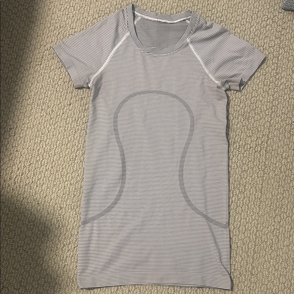 lululemon Black and White Striped short sleeved swiftly tech